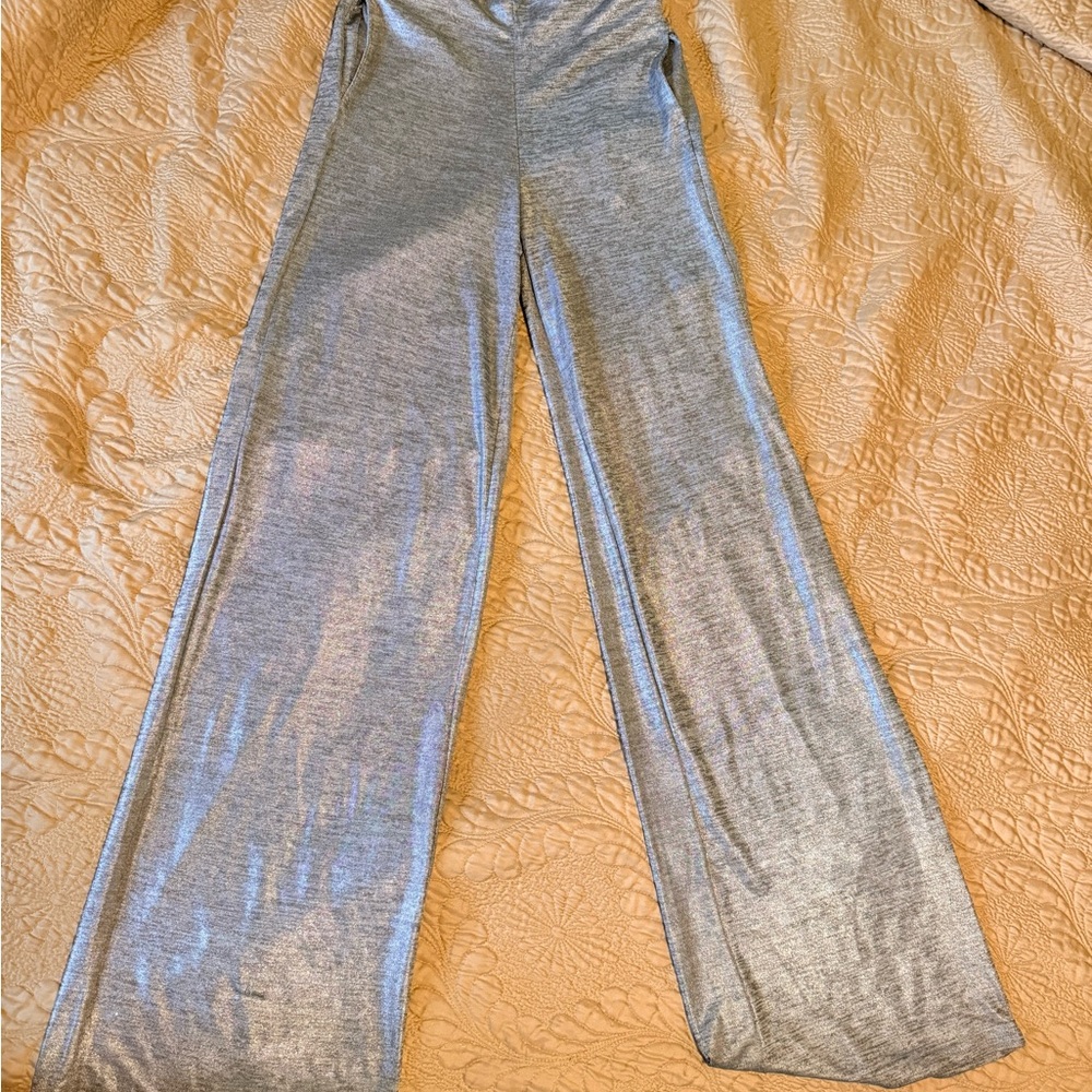 Fashion Nova Silver Shimmer Wide Leg Pants